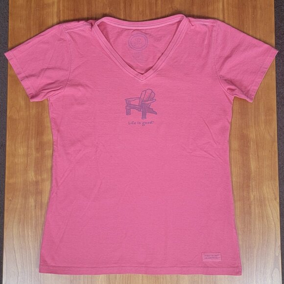 Life Is Good Red Adirondack Chair Short Sleeve Classic Fit V-Neck Tee - S - Picture 4 of 8